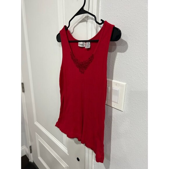 Extra Touch Sleeveless Ribbed Tank Top Red Plus Sz 2X Floral Lace Textured Boho - Picture 3 of 9